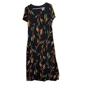 Coldwater Creek Dress Womens 8 Black Botanical Flutter Sleeve Flowy Maxi USA